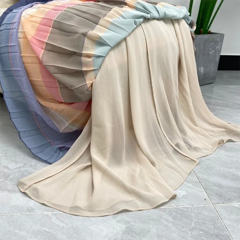 

Women Midi Dresses Beach Style Rainbow Striped Patchwork Sleeveless Pleated With Belt Summer Fashion 2021