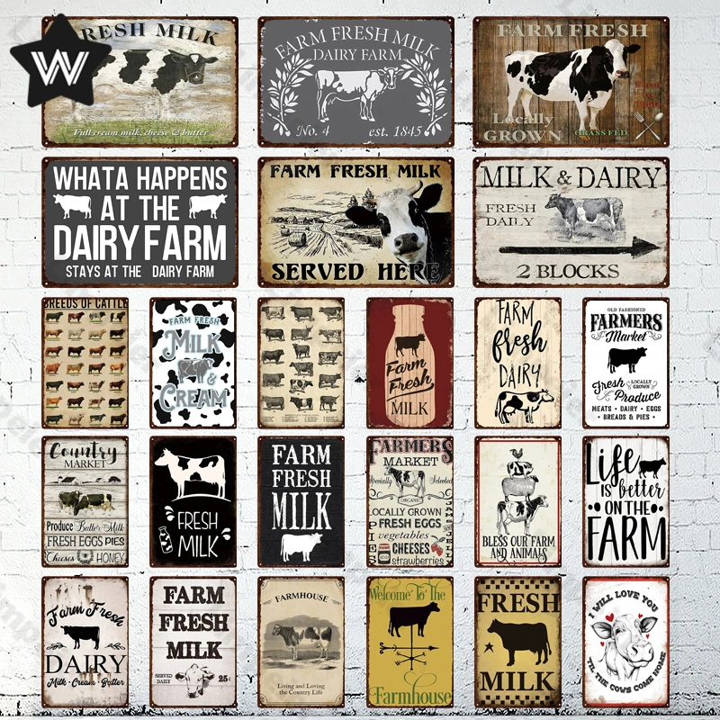 

Vintage Cow Metal Sign Retro Style Wall Stickers Farm Retro Tinplate Shabby Metal Plaque Tin Poster for Man Cave Farm Decoration