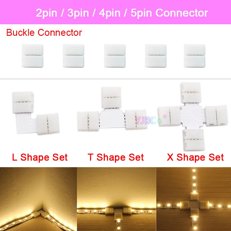 

5 pieces L T X Shape 2pin 3pin 4pin 5pin 10/12mm LED Connector For connecting corner right angle for RGB RGBW LED Strip Light