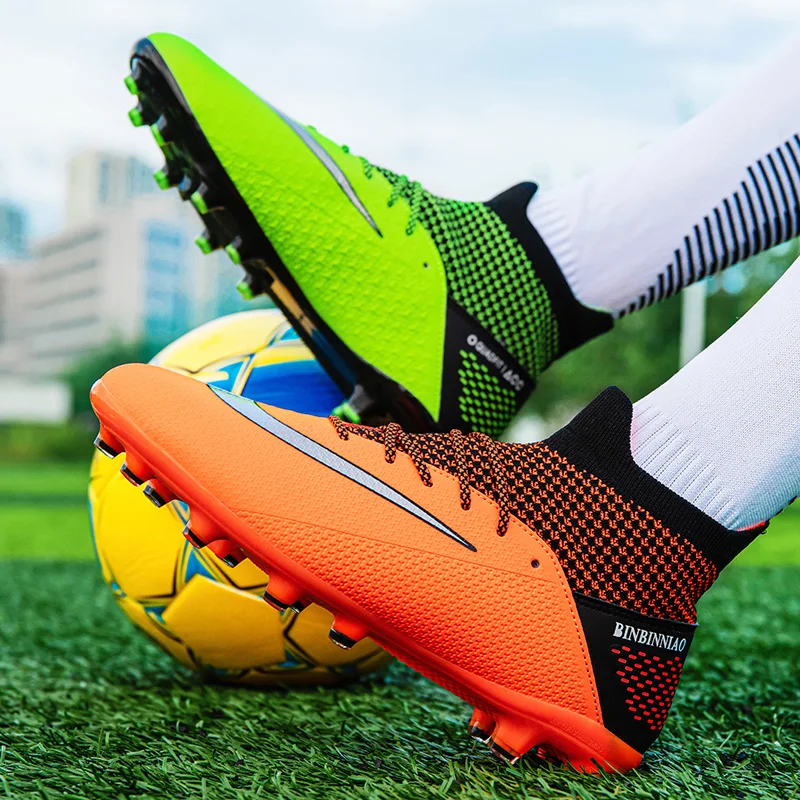 Trendy Orange Adult TF/AG Football Boots Cleats Outdoor Teenager Sneakers Artificial Grass Soccer Boots Men zapatillas de futbol