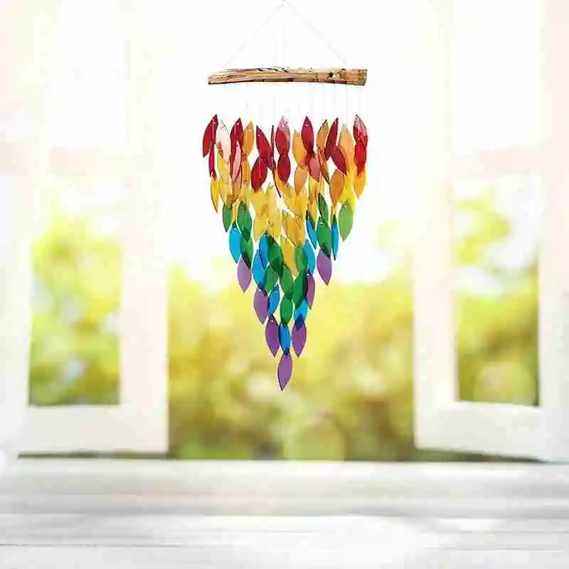 

Rainbow Wind Chimes Pastoral landscape Leaf Rotating Craft For Garden Patio For Garden Porch Windchime Yard Braided C6A0