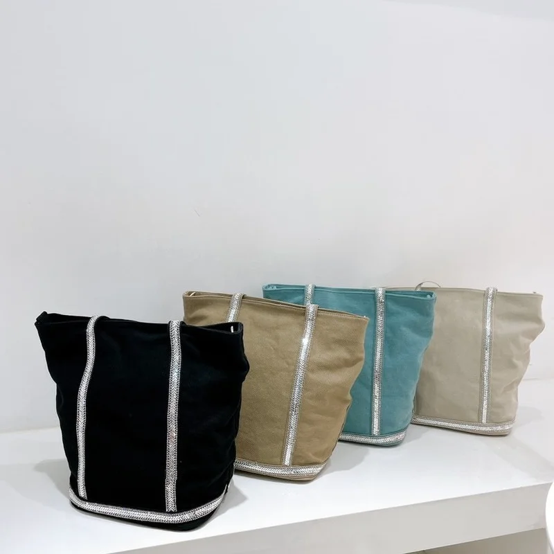 

Bag Female 2021 New Canvas Rhinestone Large Capacity Tote Bag Hit Color Retro Single Shoulder Messenger Bag