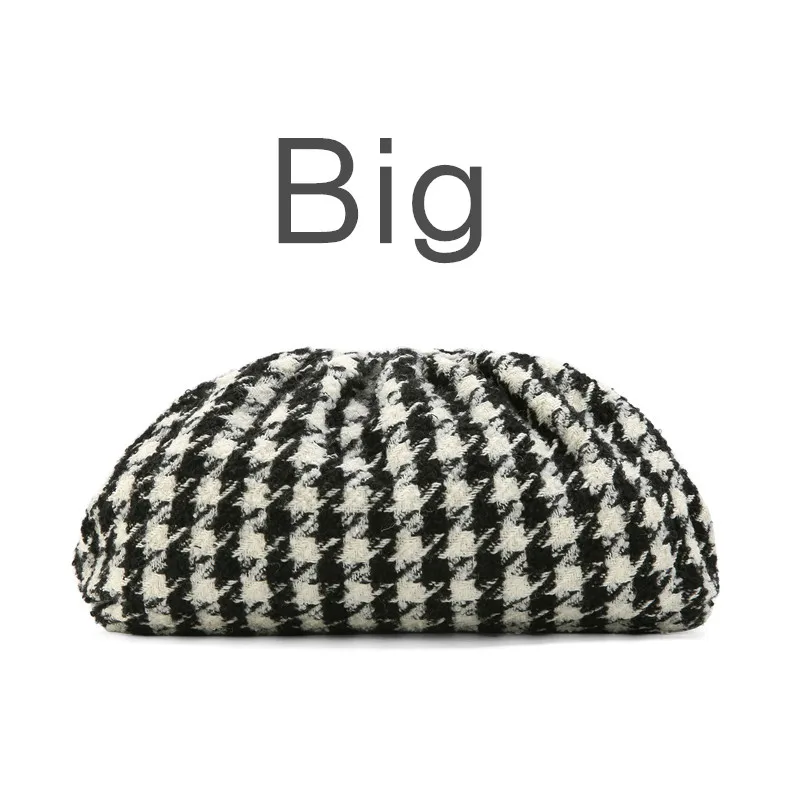black houndstooth Day clutch tweed Evening party purse bag women large big small ruched pillow bag winter houndstooth plaid canvas pouch handbag - Цвет: black houndstooth