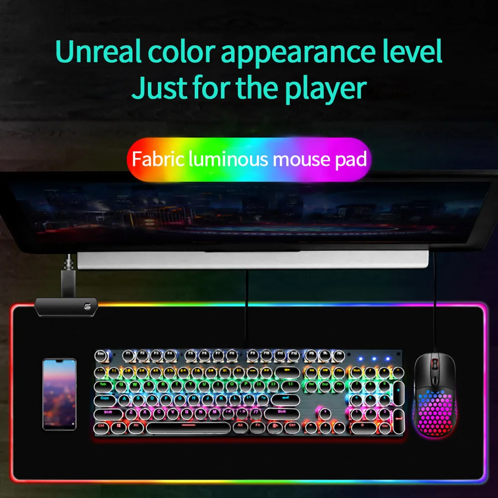 

RGB игровой коврик для мыши, цветной светящийся для ПК, настольного компьютера, 10 режимов, цветной светодиодный светильник, Настольный коврик...