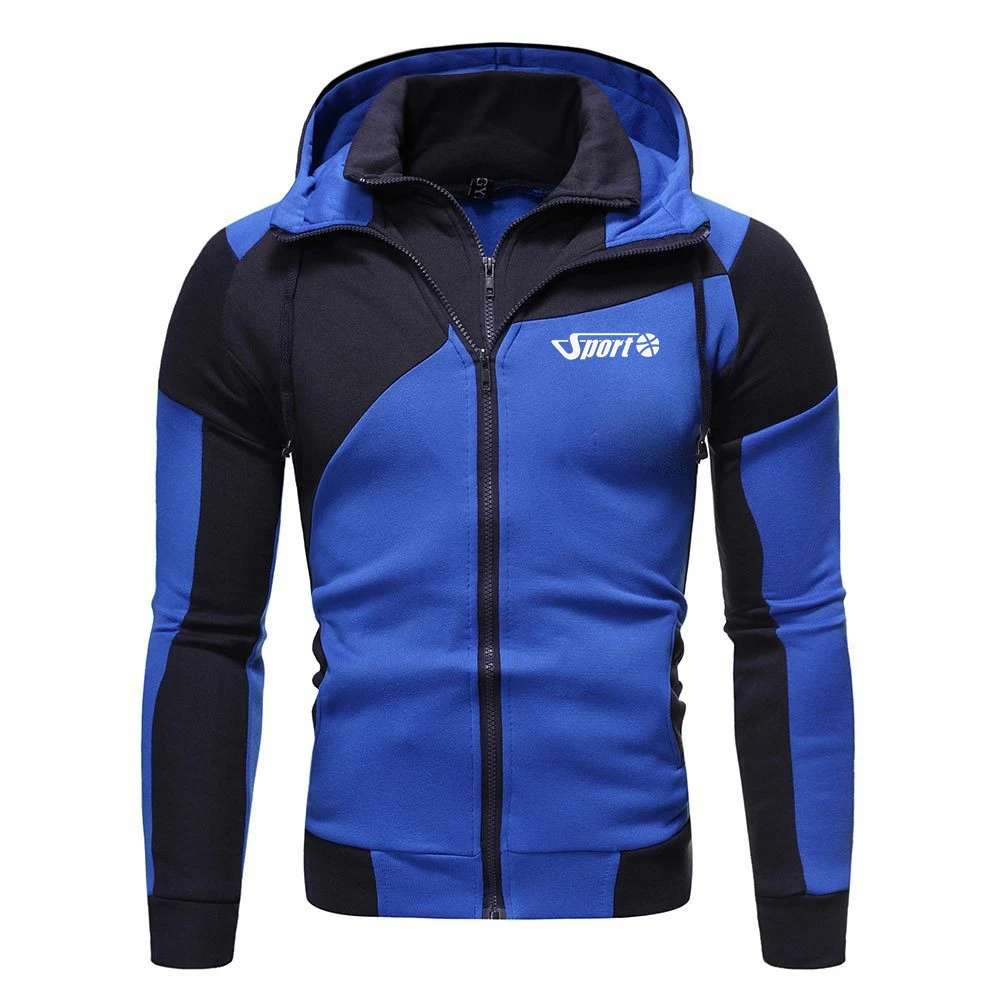 

New autumn and winter casual men's fashion stitching hooded long-sleeved hoodie sports jacket zipper casual fashion top