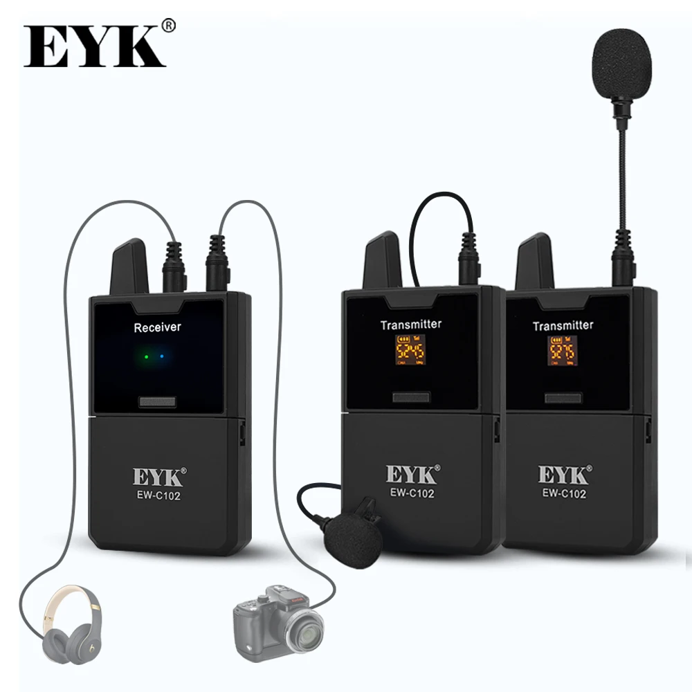 EYK EW C102 Камера УВЧ Беспроводной петличный микрофон с аудио монитор Функция для