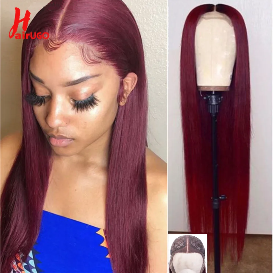 HairUGo 99J прямые человеческие волосы парик Бургундия 13*5*1 кружевная часть Малайзия