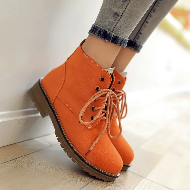 Женские ботильоны с круглым носком однотонные ботинки перекрестной шнуровкой