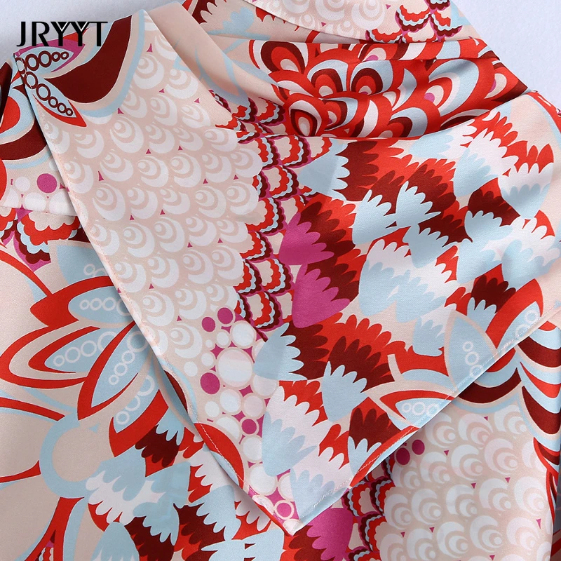 

Women's Casual Long Sleeve Red Printed Shirt with Silk Scarf Loose Pocket Button Up Blouse Tie-dyed Turn-down Collar Tops New