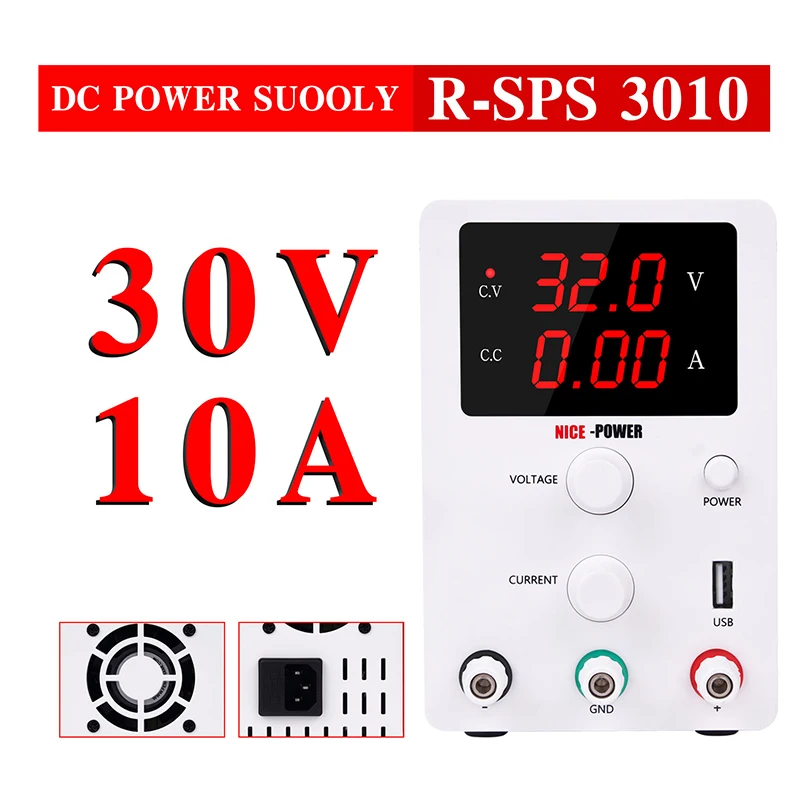 White(30V 10A) Guce 30V 10A 60V 5A лабораторный импульсный источник питания лабораторный Регулируемый источник питания постоянного тока Настольный стабилизатор напряжения - Цвет: White(30V 10A)