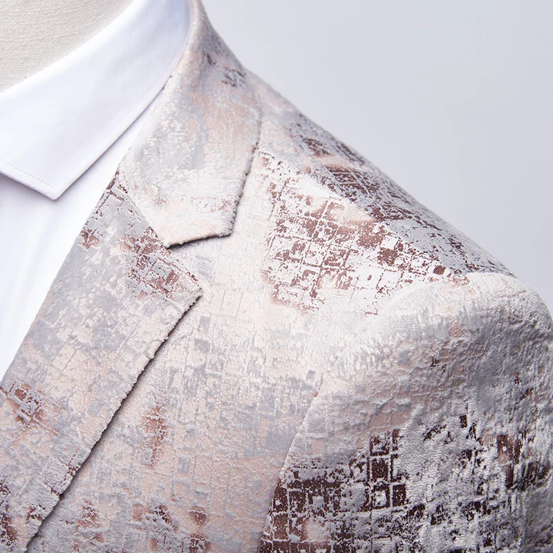 Мужской блейзер с винтажным принтом Hombre синий повседневный костюм для сцены