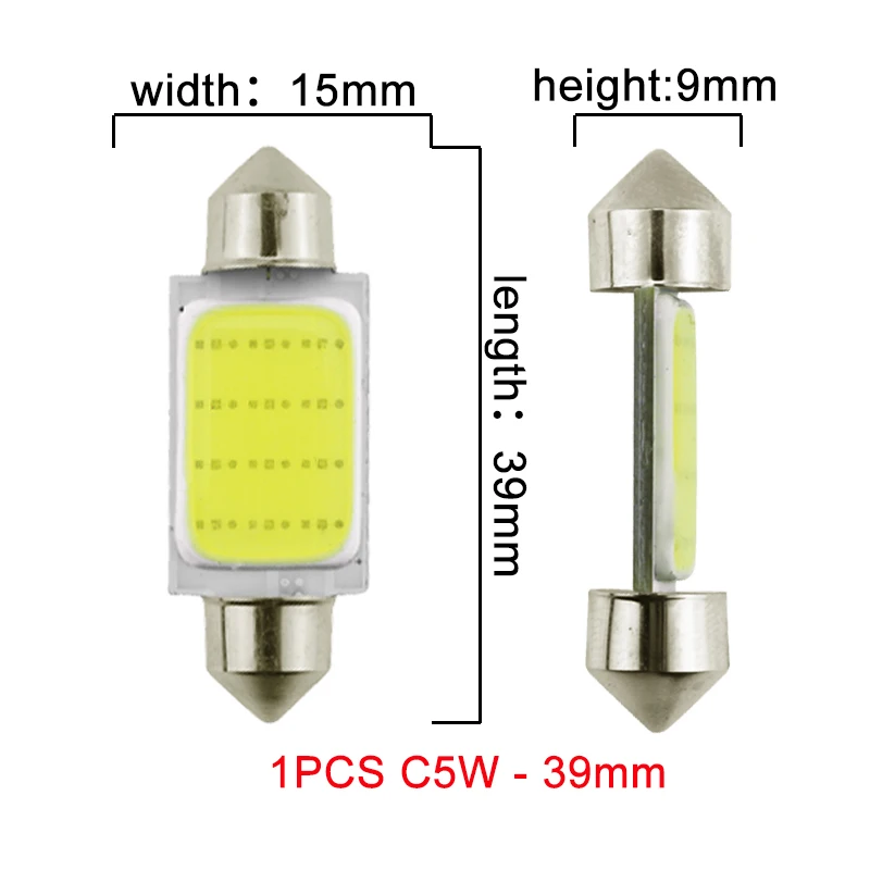 C5W - 39mm 1x гирлянда 31 мм 36 мм/39 мм/41 мм C5W C10W светодиодный COB лампы 12SMD 12V 7000K интерьер автомобильного салона Чтение багажный фонарь супер яркий белый - Испускаемый цвет: C5W - 39mm