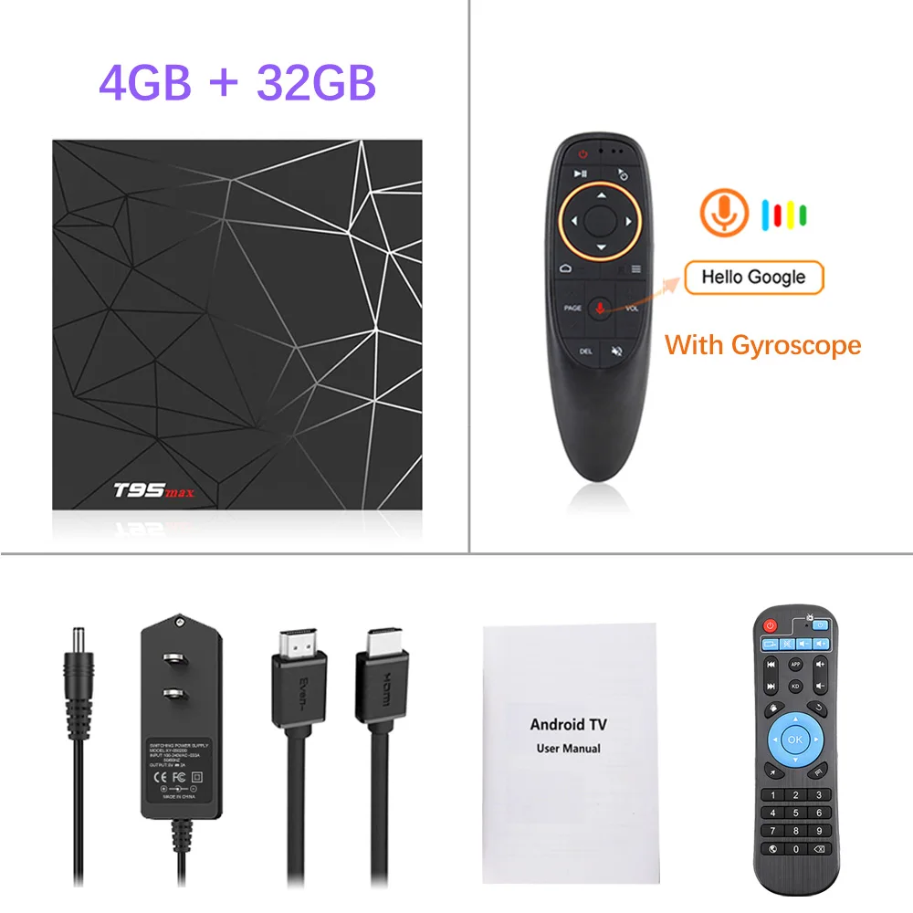 4G 32G G10 Voice Re T95 max Android tv Box 9,0 4 Гб ОЗУ 64 Гб ПЗУ Allwinner H6 USD3.0 6K HDR 2,4 ГГц Wifi 16 ГБ 32 ГБ Поддержка Google плеер Youtube комплект - Цвет: 4G 32G G10 Voice Re