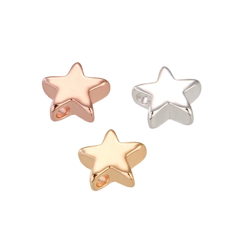 

8mm Rose Gold Silver Star Pendant Copper 2mm hole Pendant Charms DIY Accessories For Handmade Bracelets Necklace