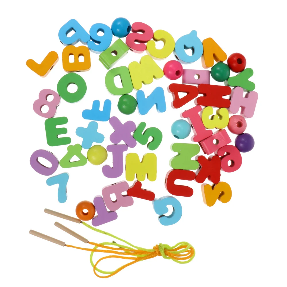 

51pcs Wooden Children's Threading Bead Toys Kids Alphanumeric String Beads