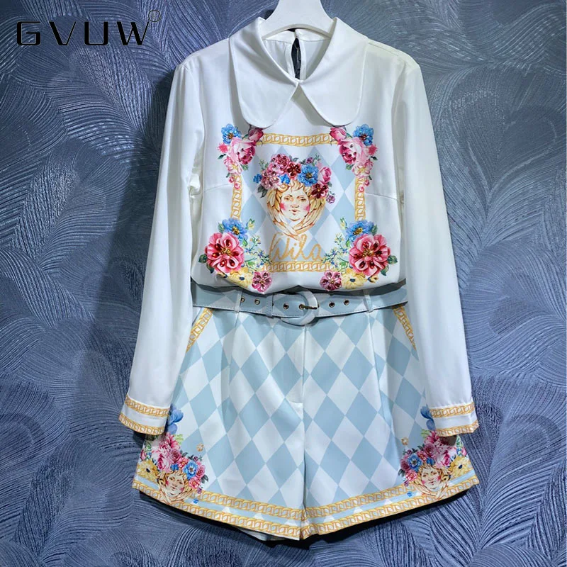 

GVUW New Autumn Lapel Printed Long Sleeve Shirt Shorts Set Summer Dress Tube Top Women's Clothing 2021 Skirts KB63543
