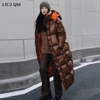 feather parka mujer 2021 winter long puffer jacket women thick duck down coat turtleneck hooded loose luxury brand overcoat