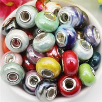 10 pcs lot color 16mm round 5mm big hole murano glass beads fit pandora bracelet snake chain diy necklace for jewelry making kit