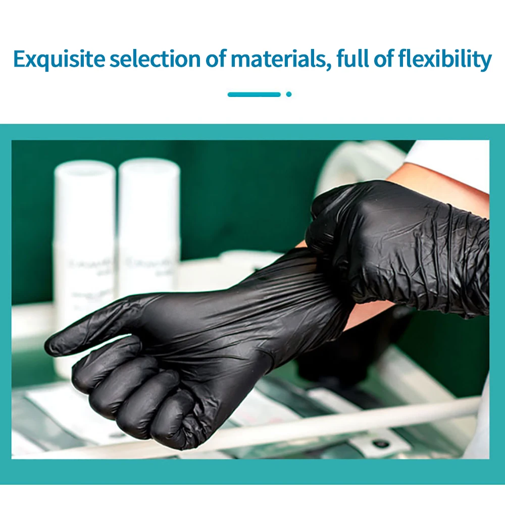 

100 pcs Disposable Nitrile Gloves Work Glove Food Prep Cooking Gloves / Kitchen Food Waterproof Service Cleaning Gloves Black