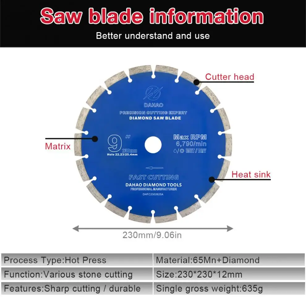 

230mm Split Tooth Segmented Shape Diamond Saw Blade Volcanic Rock Cutting Blade Concrete / Stone / Masonry / Brick