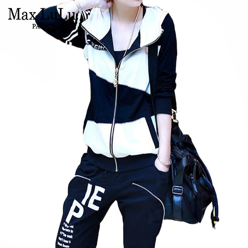 Спортивный костюм Max LuLu женский с принтом свитшот капюшоном и брюки-шаровары в