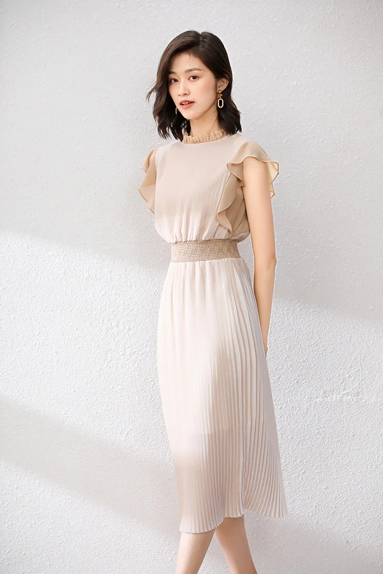 2020 летняя новая плиссированная розовая гофрированная юбка с талией шифоновое