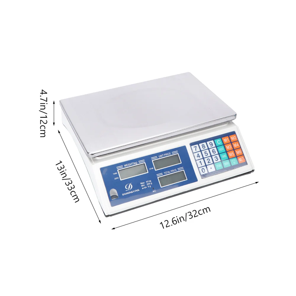 

40kg Stainless Steel Electronic Kitchen Scales Digital Commercial Shop Scales Weigh Food Ingredients and Liquid (Plug)