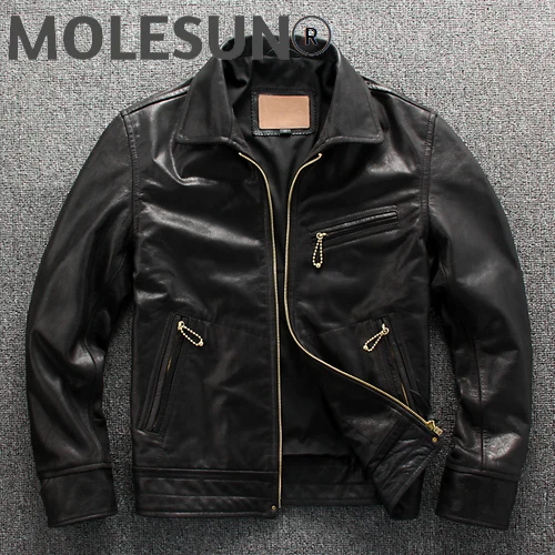 

AKOOSUN Genuine Leather Jacket Men 100% Real Cowhide Coat Spring Autumn Vintage Men's Jackets Clothing 2021 Veste Cuir Homme