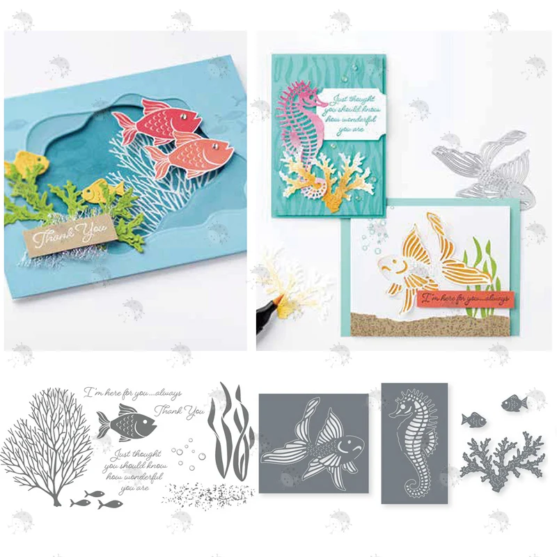 

Hippocampus Sea Tree Decoration Sea Fish Greeting Card Metal Cutting Die Stamp DIY Emboss Stencil Scrapbooking Card 2021 Newest