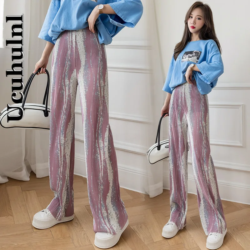 

Ucuhulnl Loose Striped Casual Wide Leg Pants for Women High Waist Elastic Trousers Female 2020 Fashion Autumn New