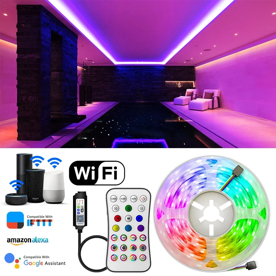 

Светодиодная ленсветильник SMD 5050 RGB Smart Wifi, управление через приложение, водонепроницаемая, 5 м, 10 м, гибкая светодиодная лента ленты, светодио...