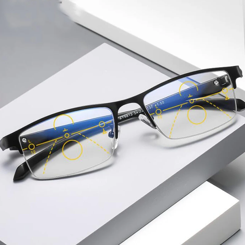 

Деловые прогрессивные очки для чтения для мужчин и женщин, мужские Мультифокальные очки для чтения, полуоправа, антибликовые очки для дальн...