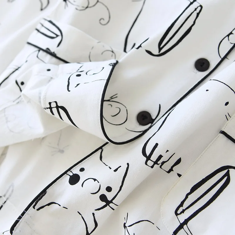 

2021 Spring And Autumn Long-sleeved Trousers Ladies Pajamas Two-piece 100% Cotton Cartoon Home Service Sweet Home Service Suit
