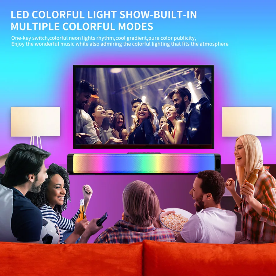 2021 Computer Game Speakers with RGB Light Powerful Bass Stereo Sound USB 3.5mm Optical Soundbar PC 20W Speaker for TV Mobile |