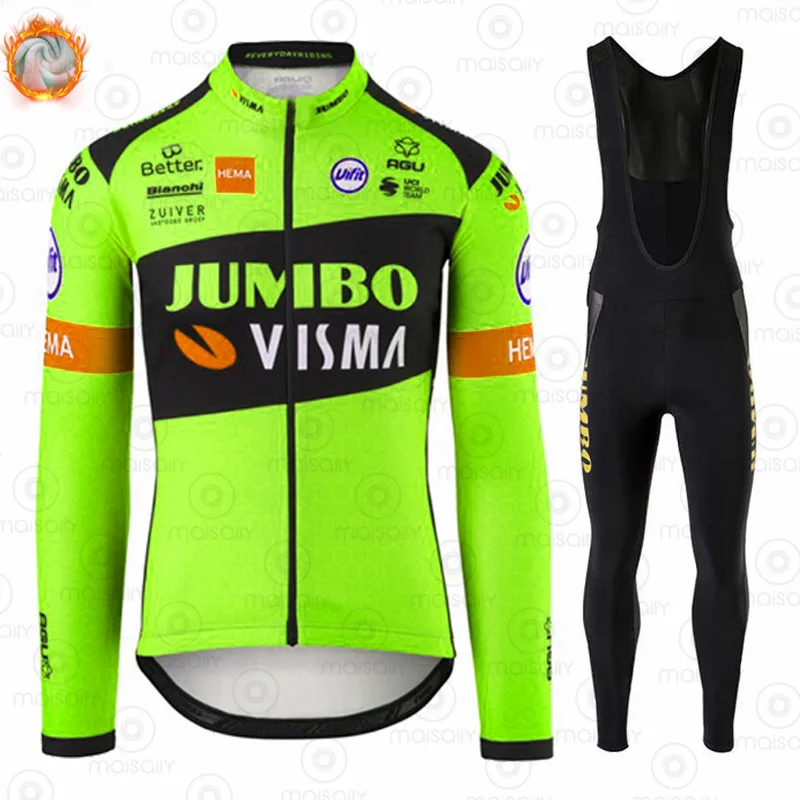 

JUMBO VISMA Men's Team Warm Jacket Suit Winter Cycling Jersey Long Sleeve Jersey Mountain Bike Wear Warm Fleece Ropa Ciclismo