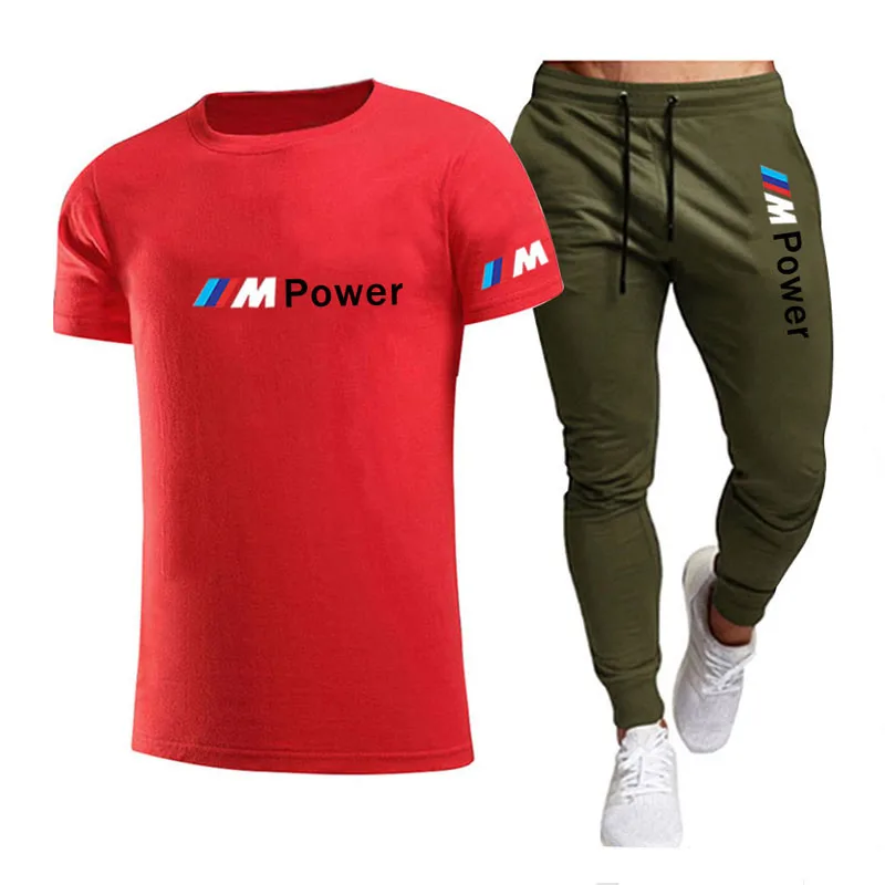 

2021 Summer Fashion Leisure brand Men's Set Tracksuit Sportswear Track Suits Male Sweatsuit Short Sleeves T shirt 2 piece set 20