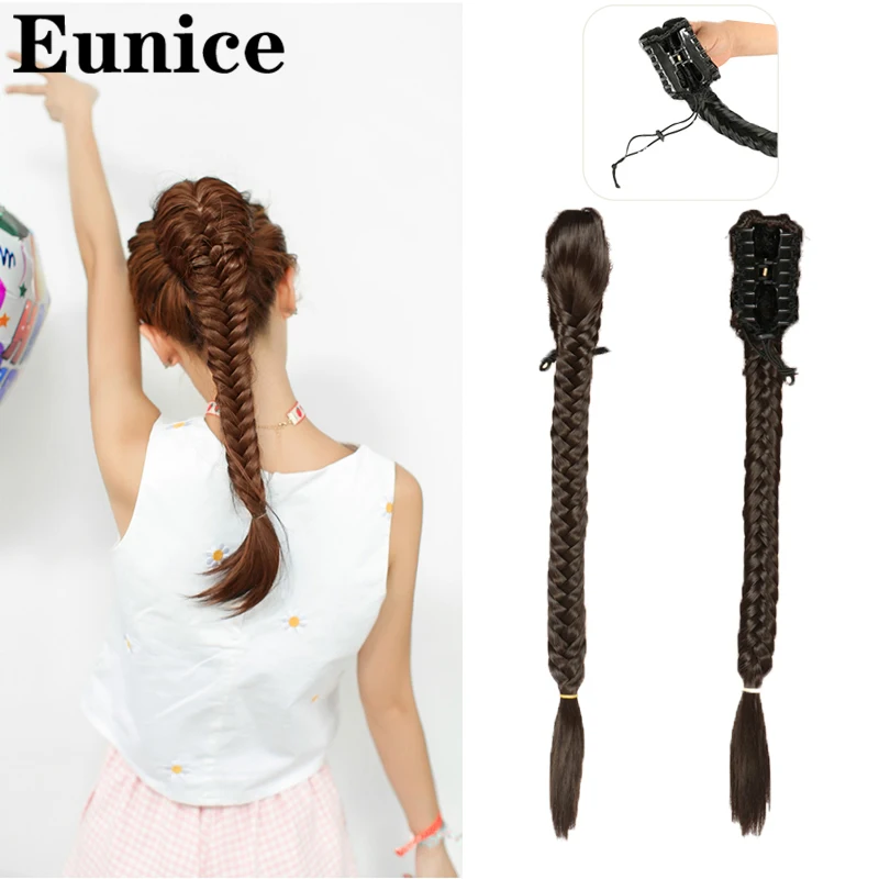 Синтетические прямые накладные волосы на заколках конский хвост длинные рыбий