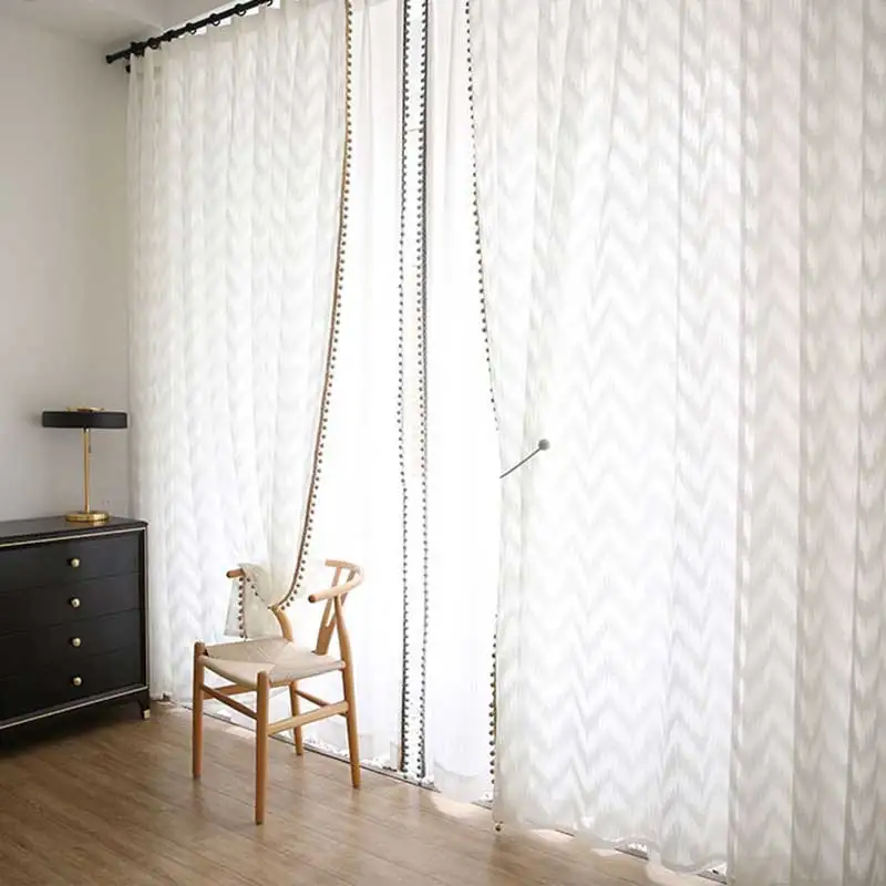Luxury Wave Stripe Tulle Window Curtain For Livingroom White Sheer Voile Bedroom Jacquard Fabric Kitchen | Дом и сад