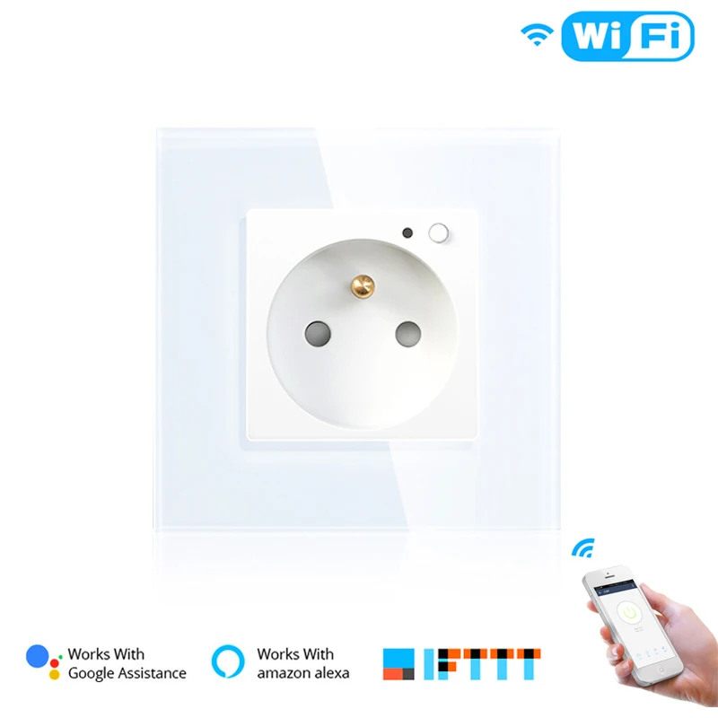 WiFi умная настенная розетка стеклянная панель Smart Life/приложение Tuya дистанционное управление, работает с Amazon Echo Alexa Google Home EU FR UK - Цвет: FR White