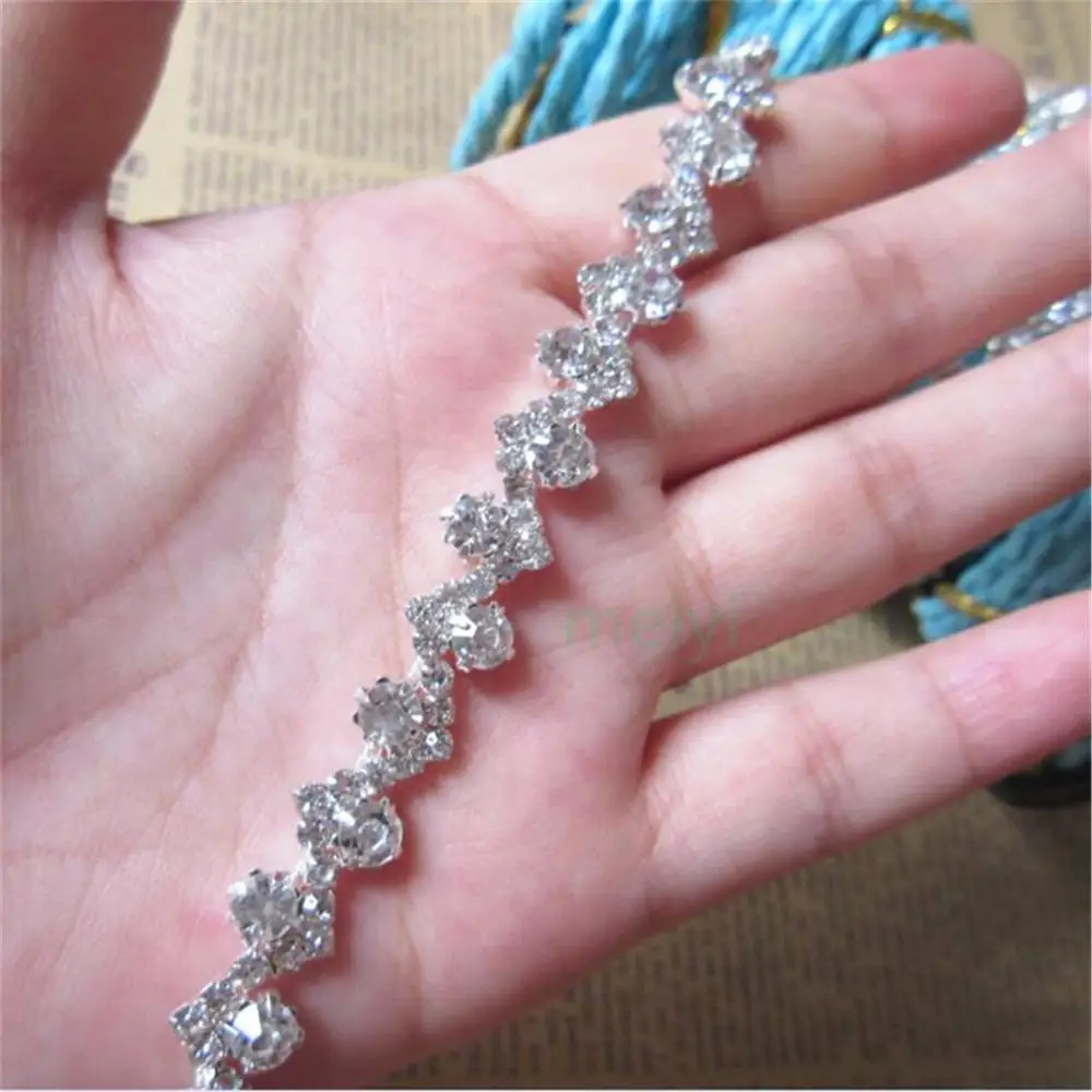 1 ярд цепь со стразами отделка Ленточные серебро Аппликация аксессуары для волос