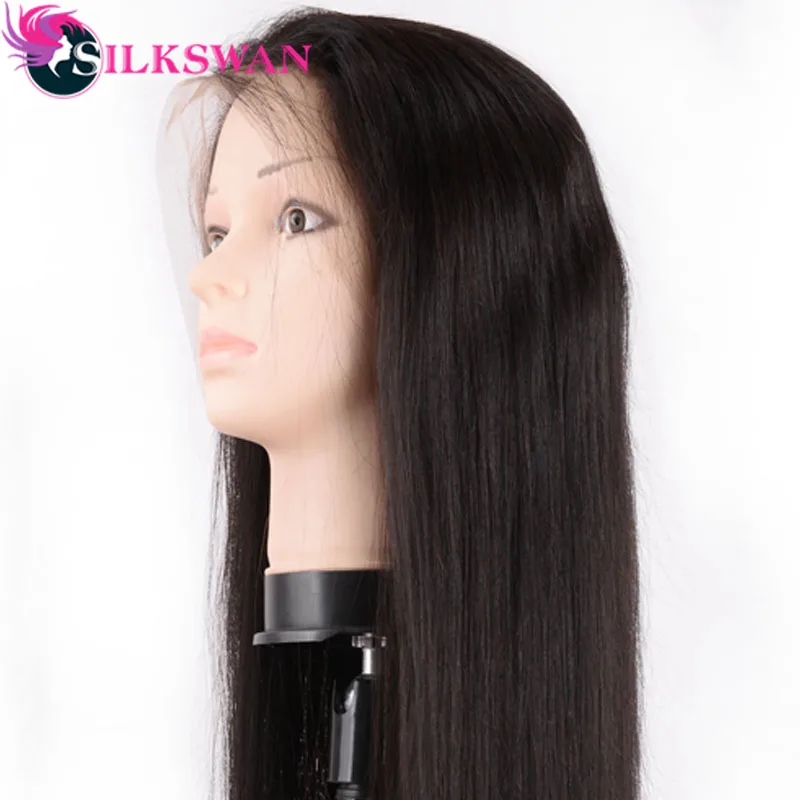 Волосы Silkswan Человеческие волосы remy бразильские прямые полные парики шнурка с волосами младенца предварительно сорванные denisty 200 натуральный цвет