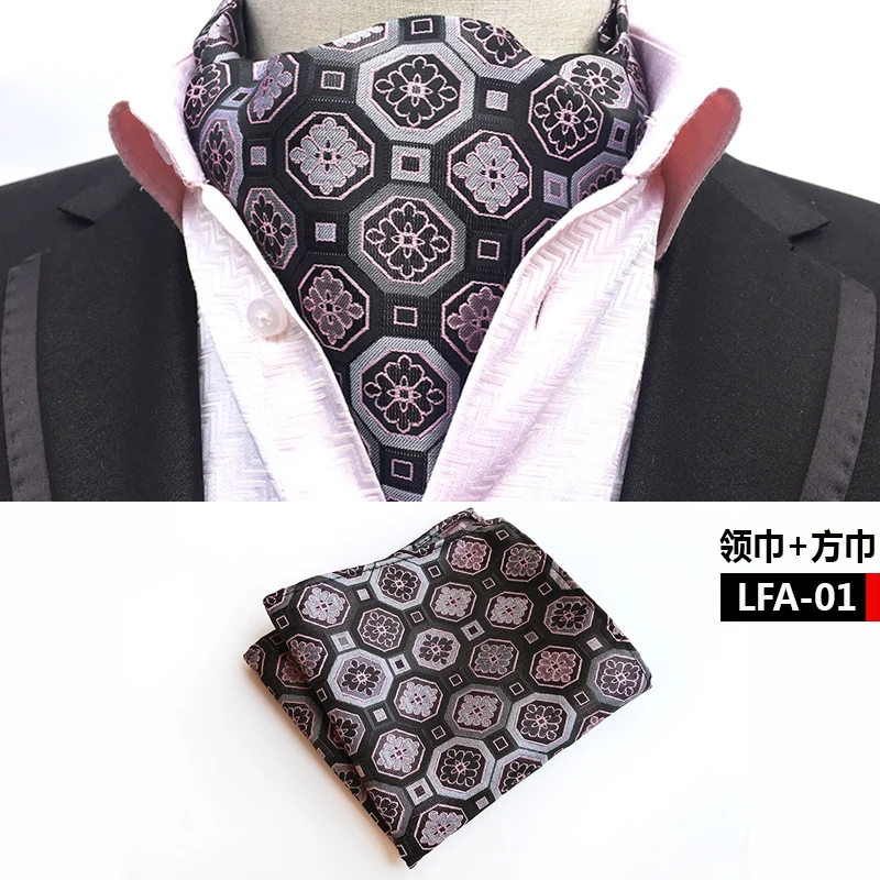 

Classic Ascot Neckerchief Set Formal Scarf with Pocket Square