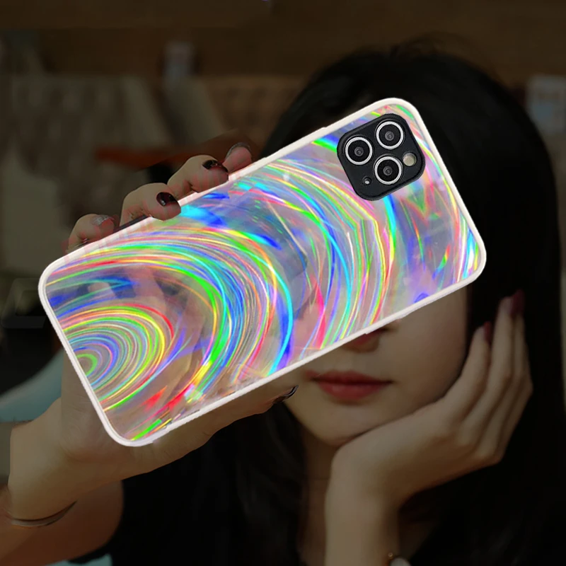 3D радужный Блестящий лазерный чехол для iPhone 12 11 Pro Max 12Mini X XR XS 7 8 6 6s Plus SE 2020 мягкая