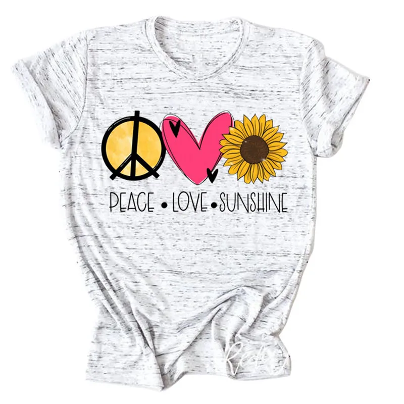 Женская Мягкая футболка с надписью Peace Love Sunshine и Hipster Повседневная графикой