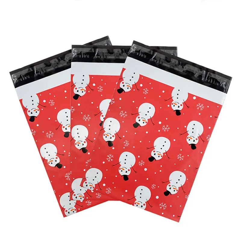 Красный 50 шт./лот пластиковая курьерская сумка с Рождеством снеговик