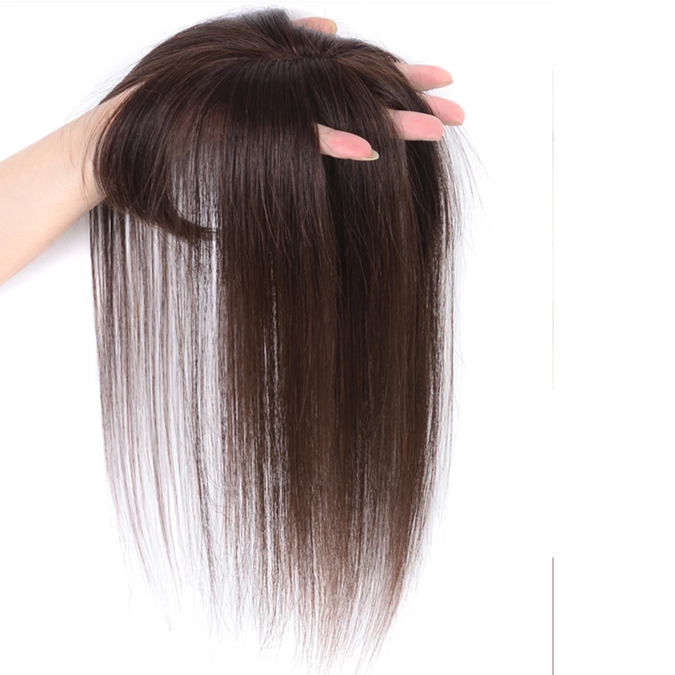 Brazilian Straight Topper Hair Remy Hair with Bangs for Women Clip-in One-piece Hair Extension Human Hair Pieces for Hair Loss