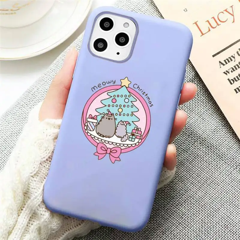 

Personalized Pusheen Cute Cat Phone Case Candy Color Violet for iPhone 11 12 pro XS MAX 8 7 6 6S Plus X SE 2020 XR