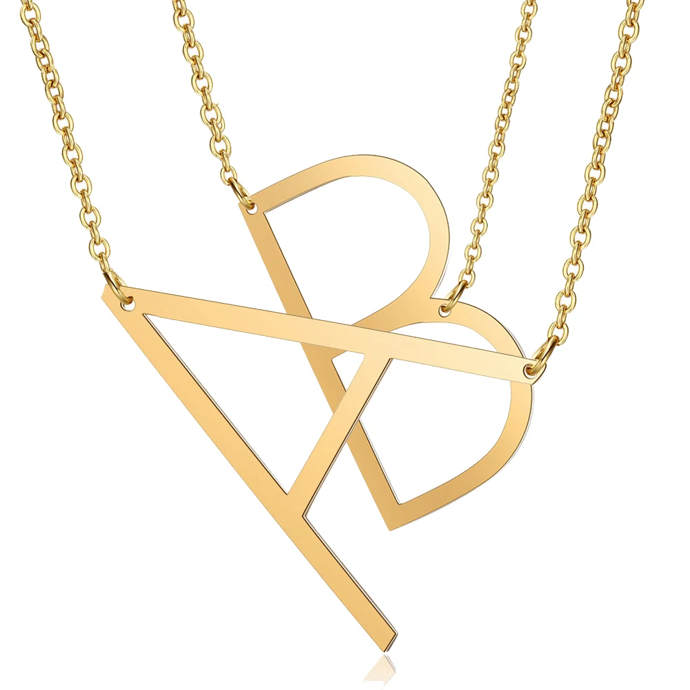 

ShinGem A-Z Big Letters Necklaces Stainless Steel Gold Plating 26 Letters Simple Pendant Gold/Sliver Color Women / men Jewelry