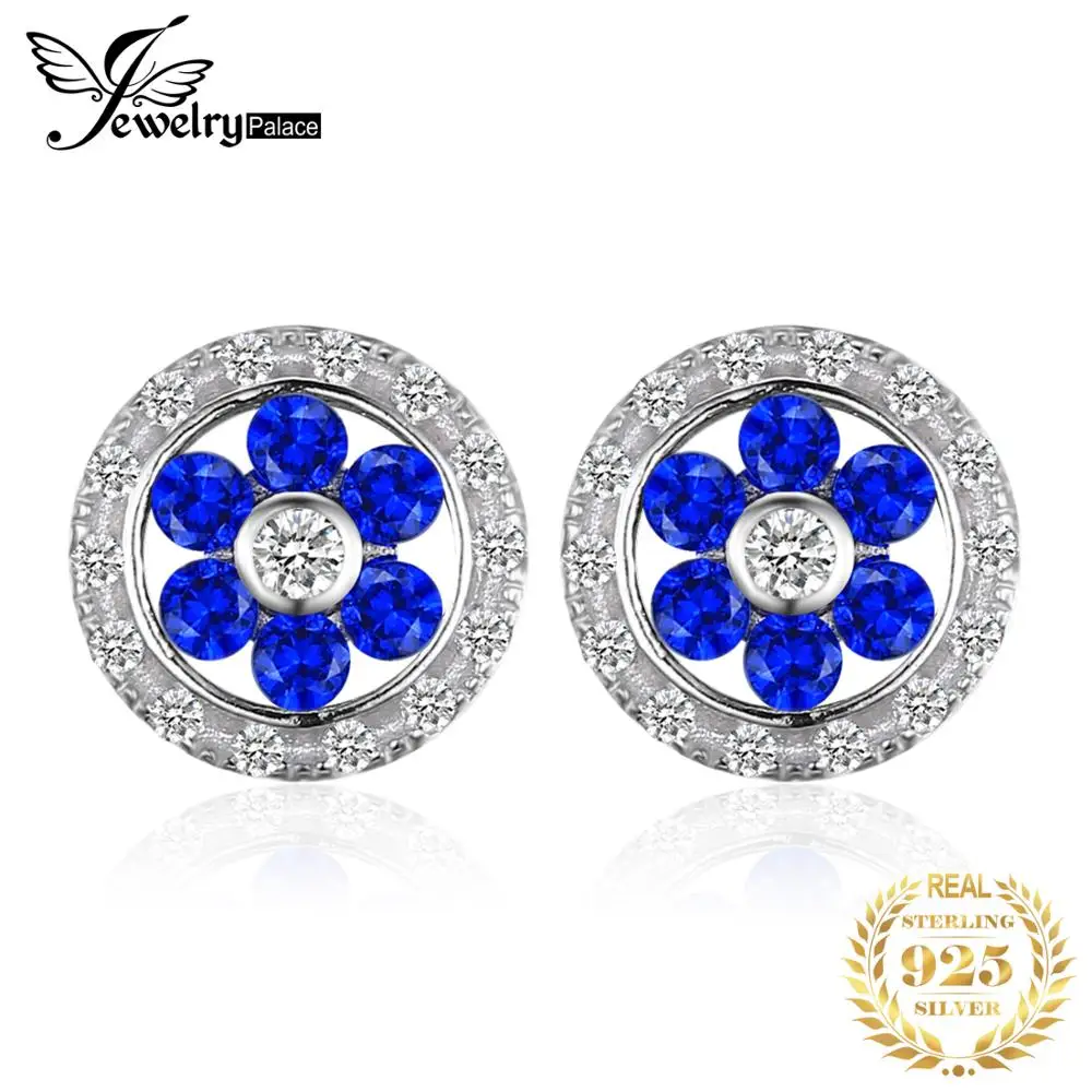Jewelrypalace цветок 0.65ct создан синий шпинель круглый Серьги гвоздики Подлинная
