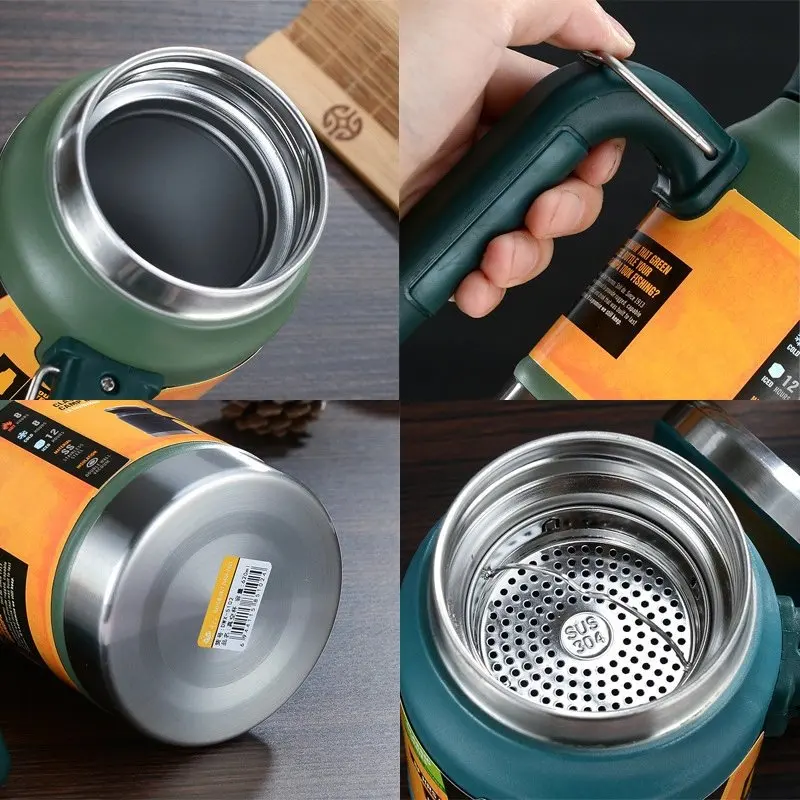 

Outdoor stainless steel vacuum flask tea cup filter double-layer office water cup with handle new camping mug Thermos cup